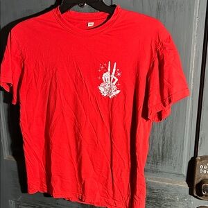 Vibrant Red Graphic Tee with Floral Design